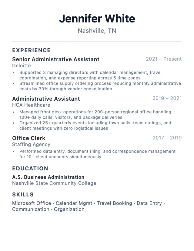 Administrative Assistant resume example
