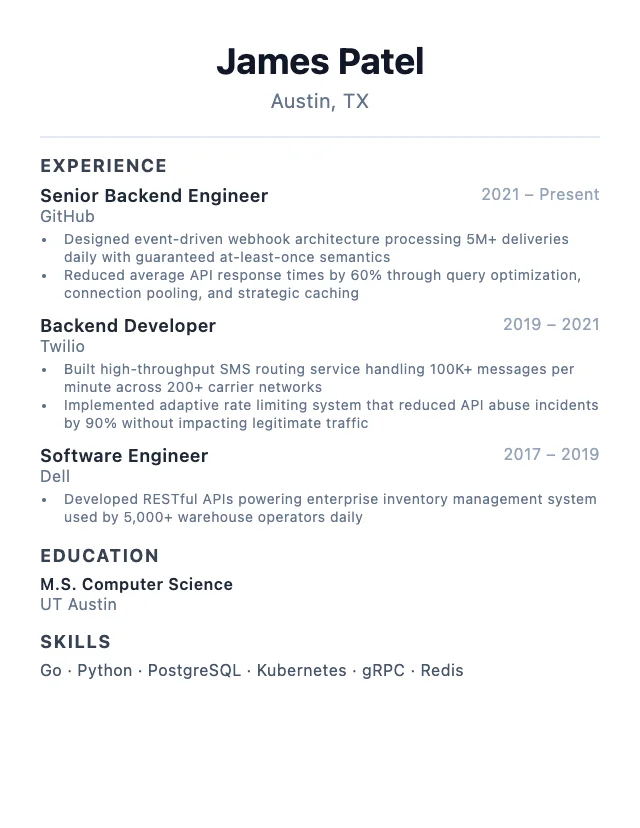 Backend Developer resume example