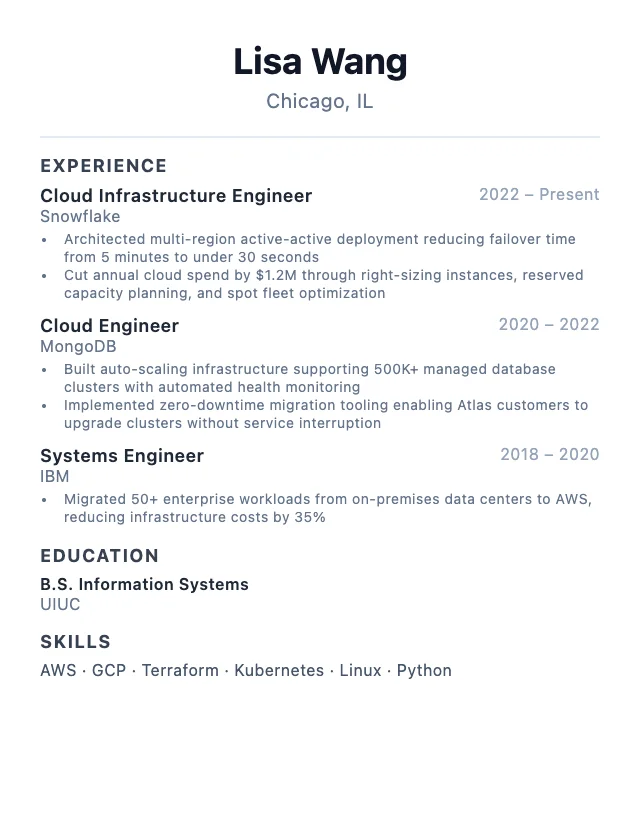 Cloud Engineer resume example