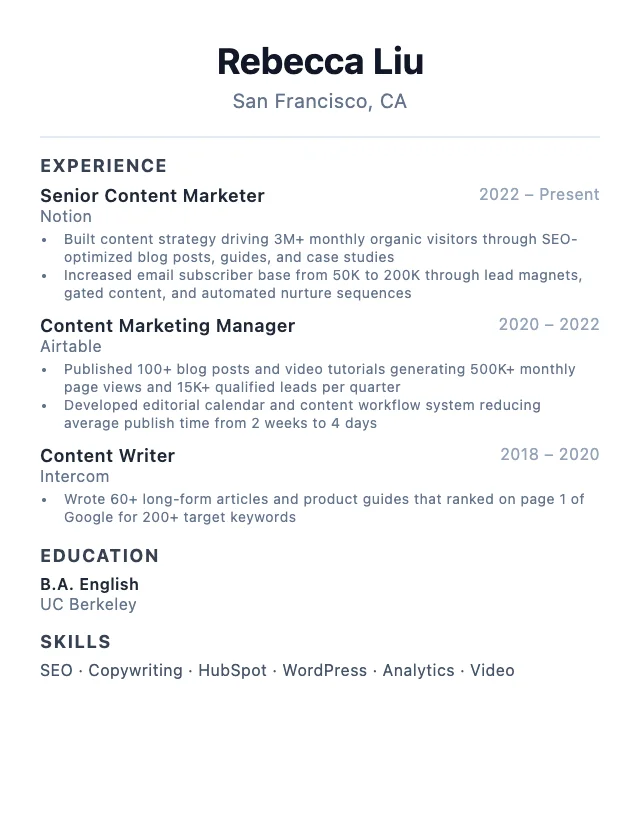 Content Marketer resume example