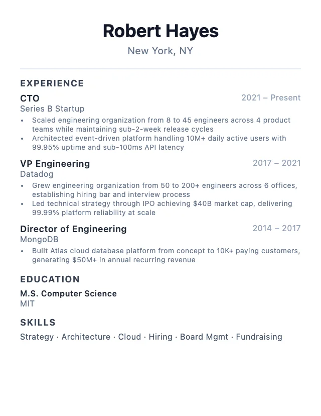 CTO resume example