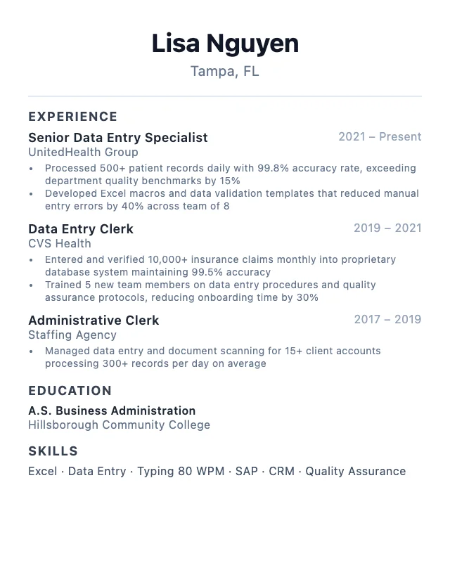 Data Entry Specialist resume example