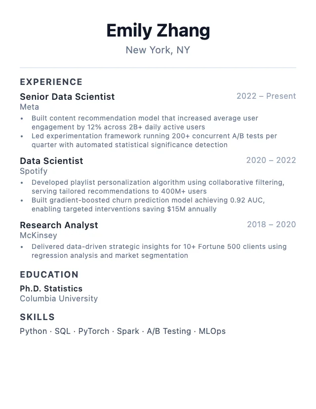 Data Scientist resume example