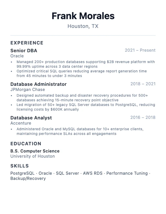 Database Administrator resume example
