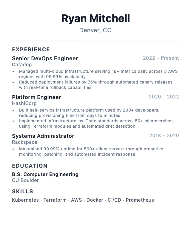 DevOps Engineer resume example