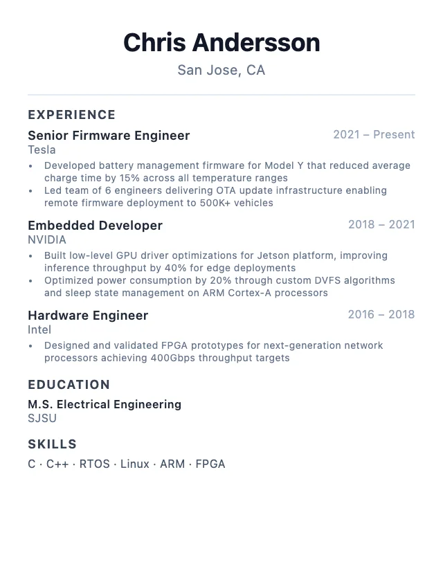 Embedded Engineer resume example