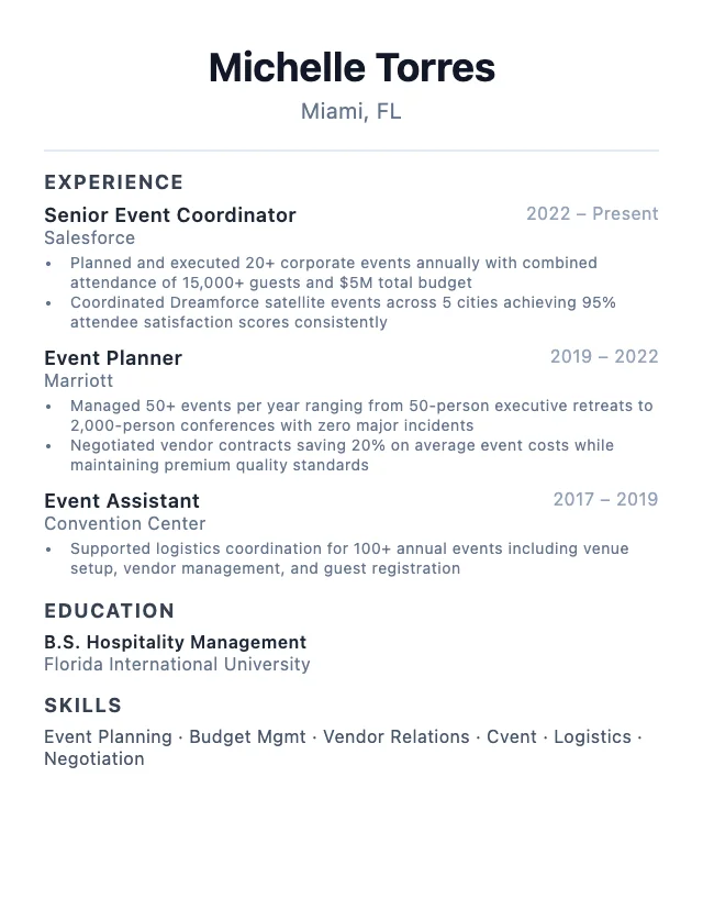 Event Coordinator resume example