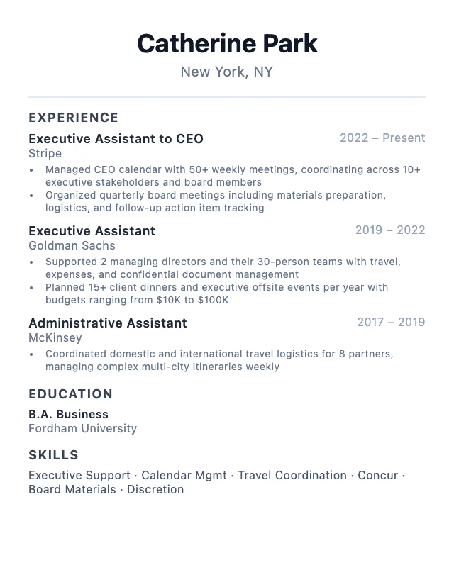 Executive Assistant resume example