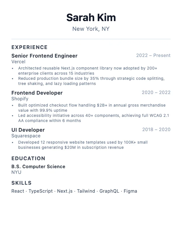 Frontend Developer resume example