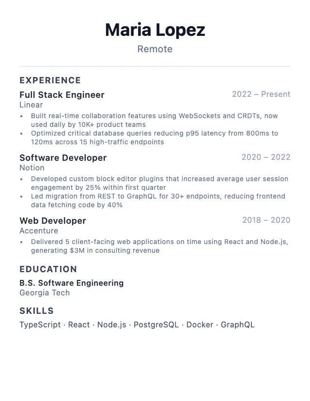 Full Stack Developer resume example