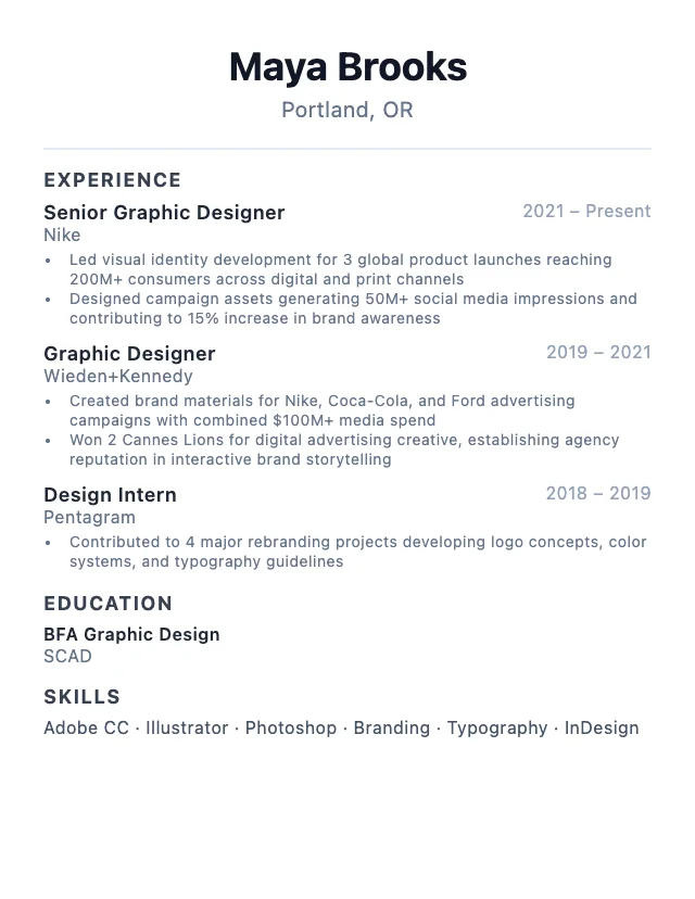 Graphic Designer resume example