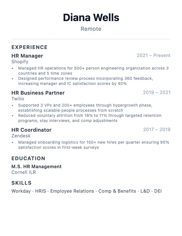 HR Manager resume example