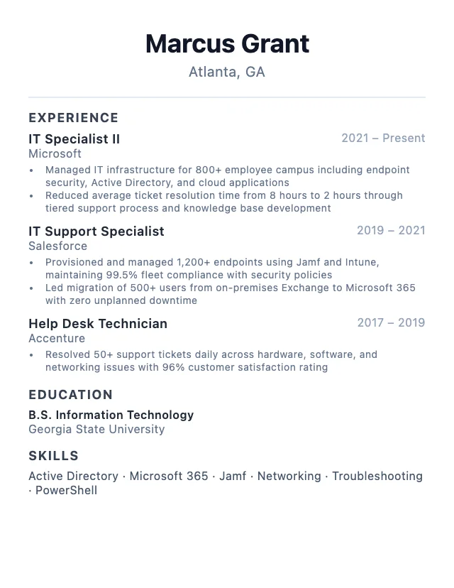 IT Specialist resume example