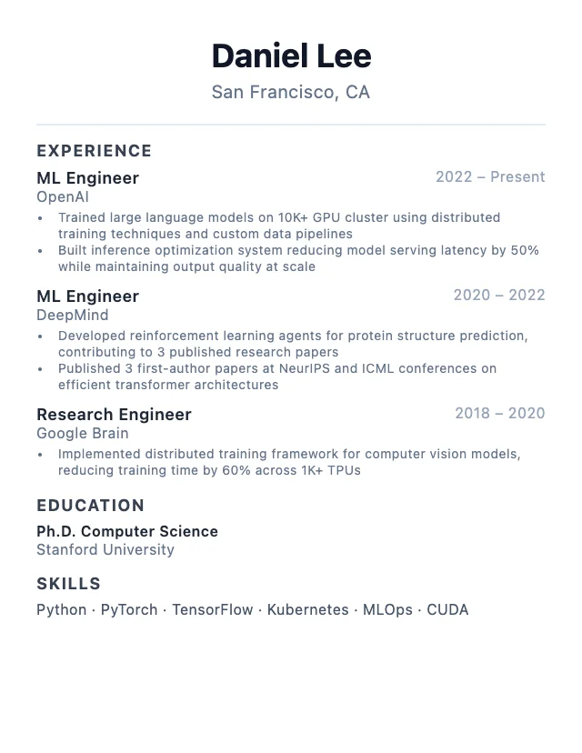 Machine Learning Engineer resume example