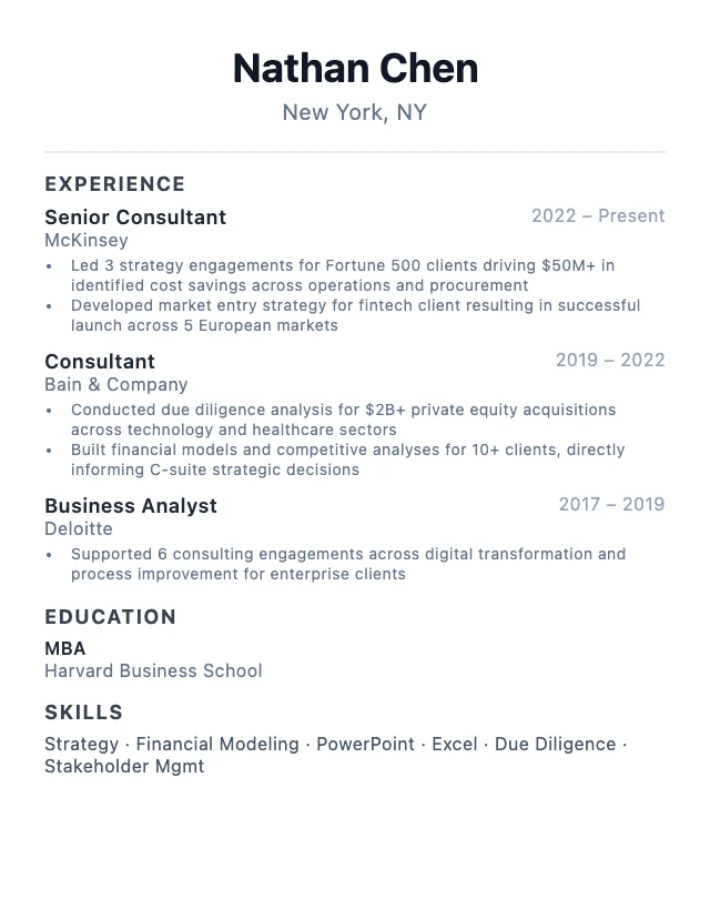 Management Consultant resume example