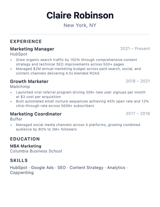 Marketing Manager resume example