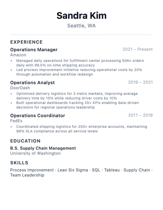 Operations Manager resume example