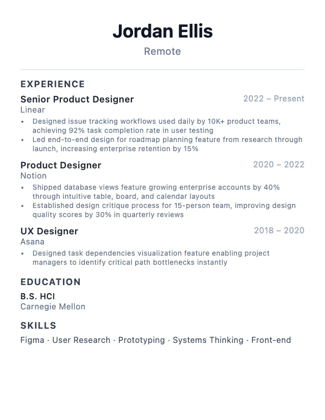 Product Designer resume example