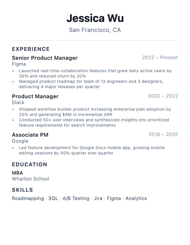 Product Manager resume example