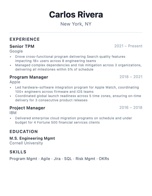 Program Manager resume example