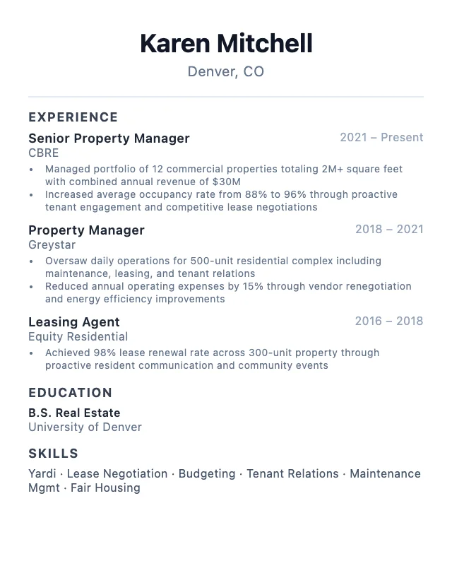 Property Manager resume example