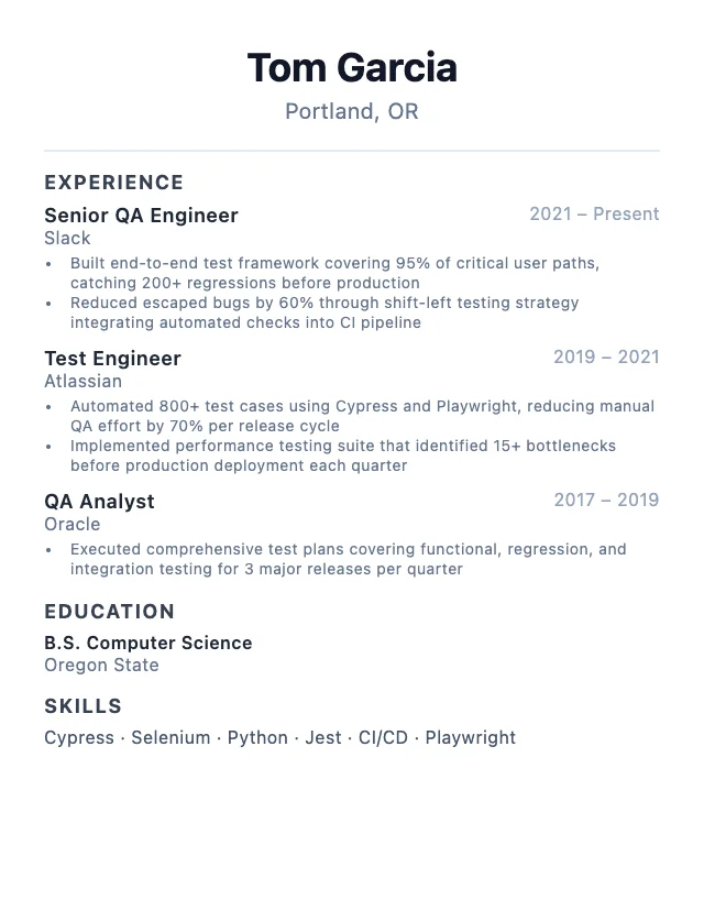 QA Engineer resume example