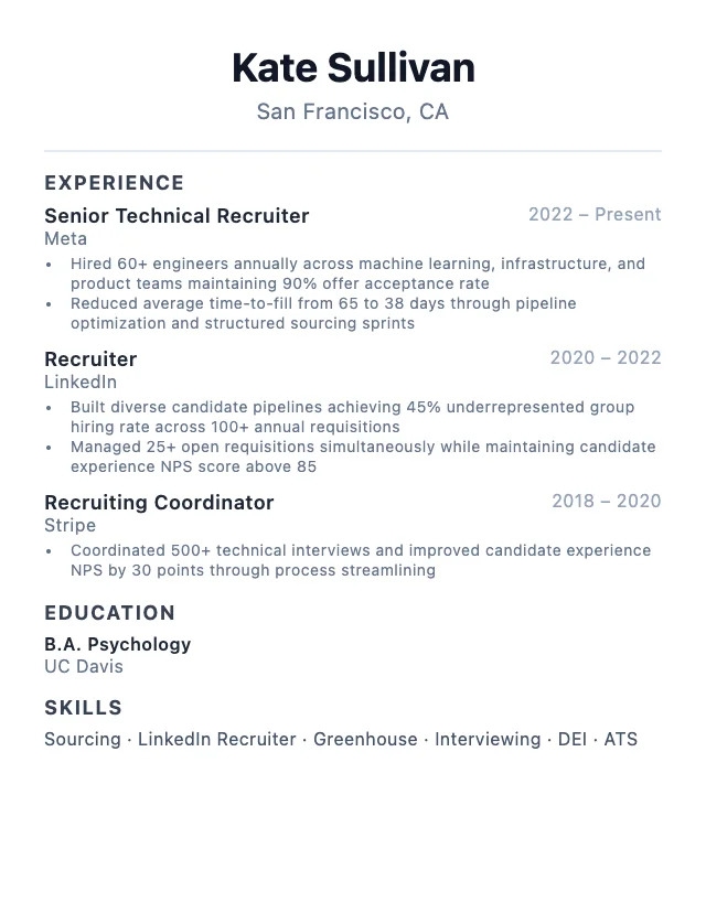 Recruiter resume example