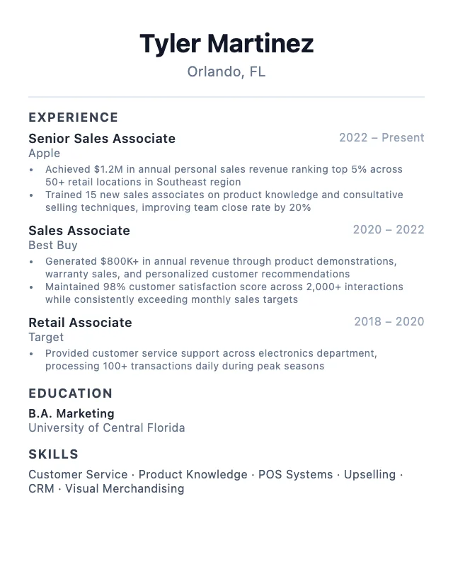 Sales Associate resume example