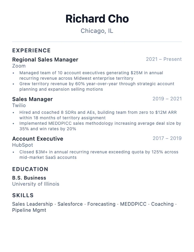 Sales Manager resume example