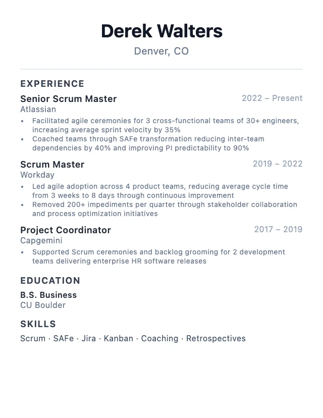 Scrum Master resume example