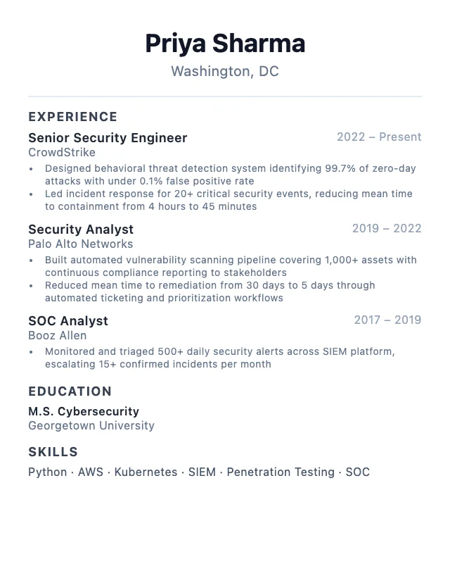 Security Engineer resume example
