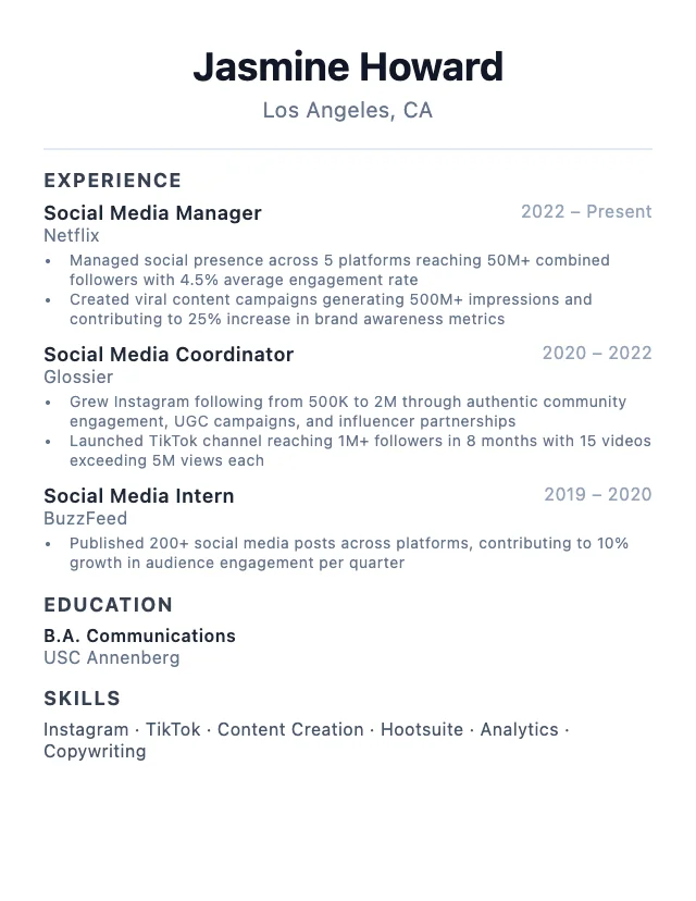 Social Media Manager resume example