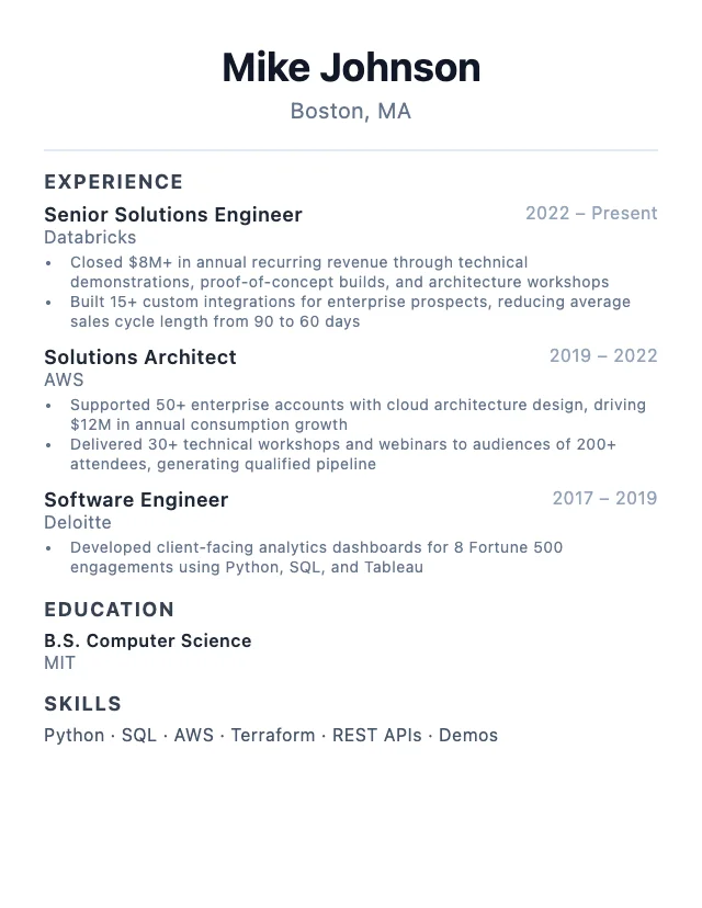 Solutions Engineer resume example