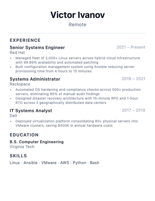 Systems Engineer resume example