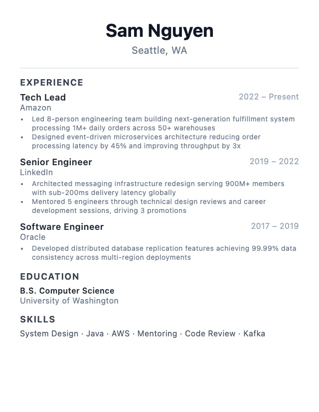 Tech Lead resume example