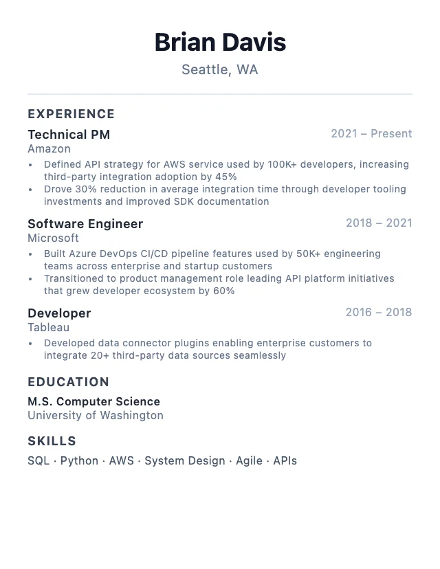 Technical Product Manager resume example