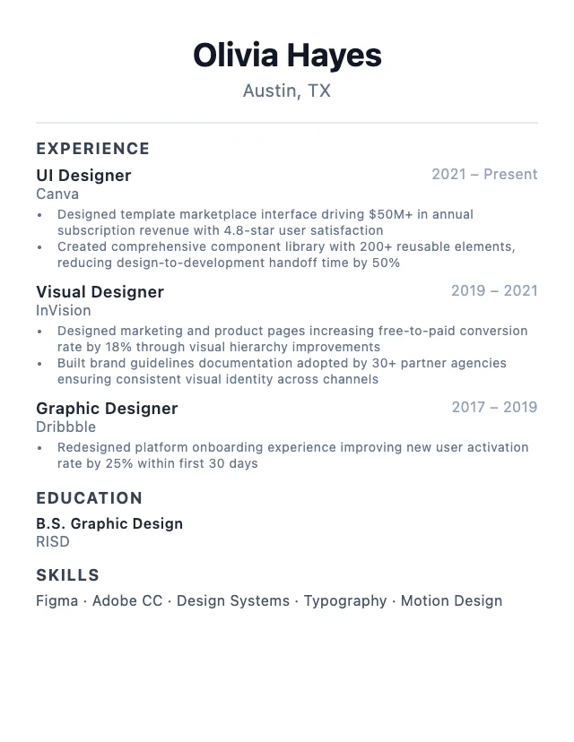 UI Designer resume example