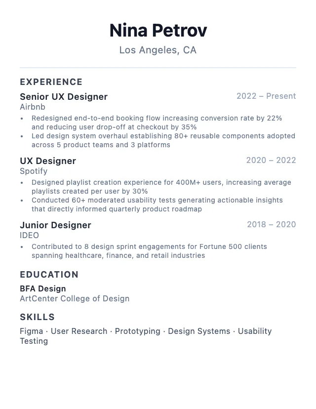 UX Designer resume example