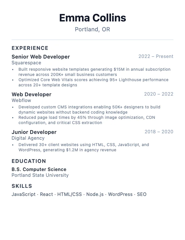 Web Developer resume example